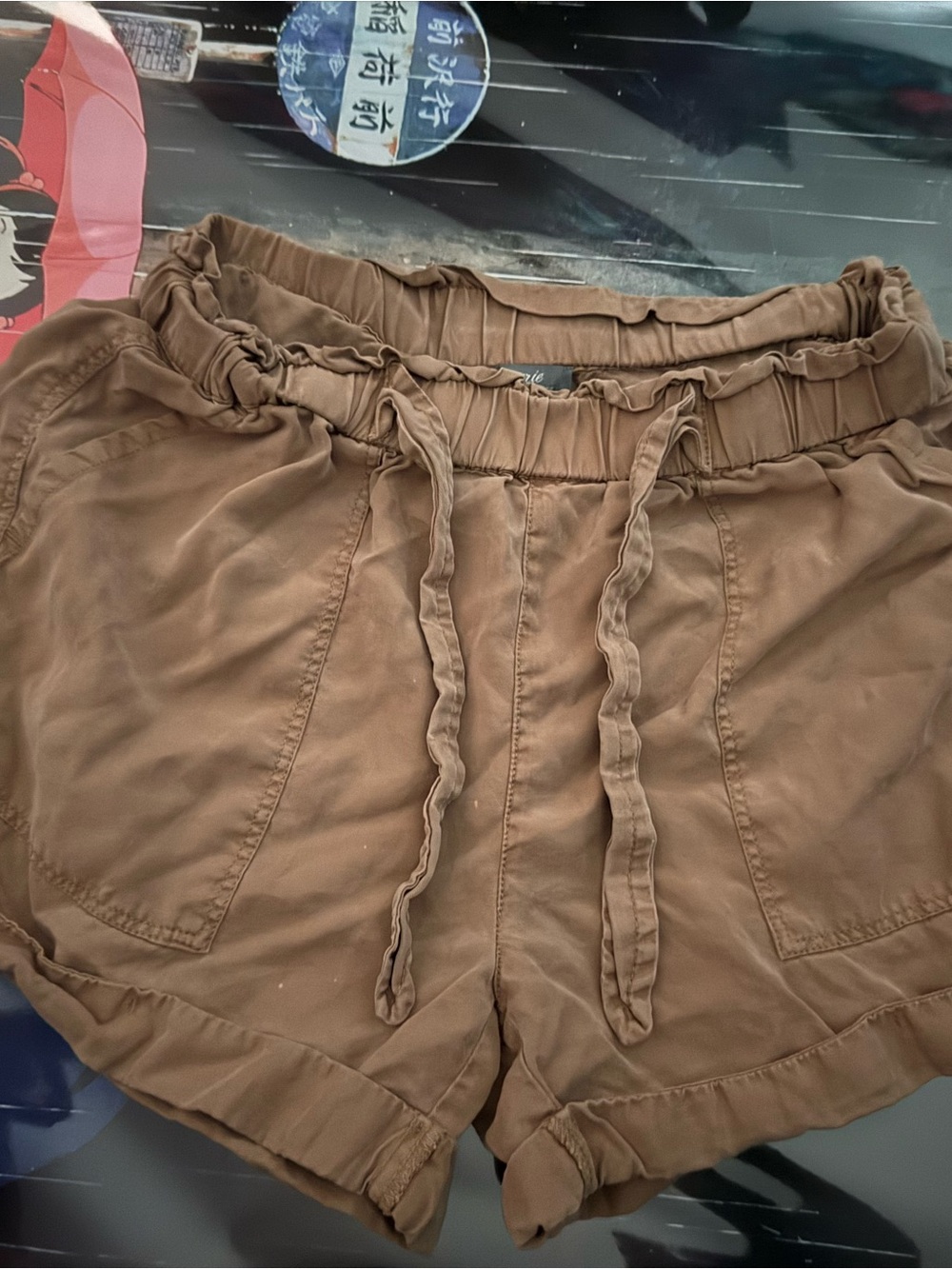 aerie Brown Ruffle Drawstring Athletic Shorts